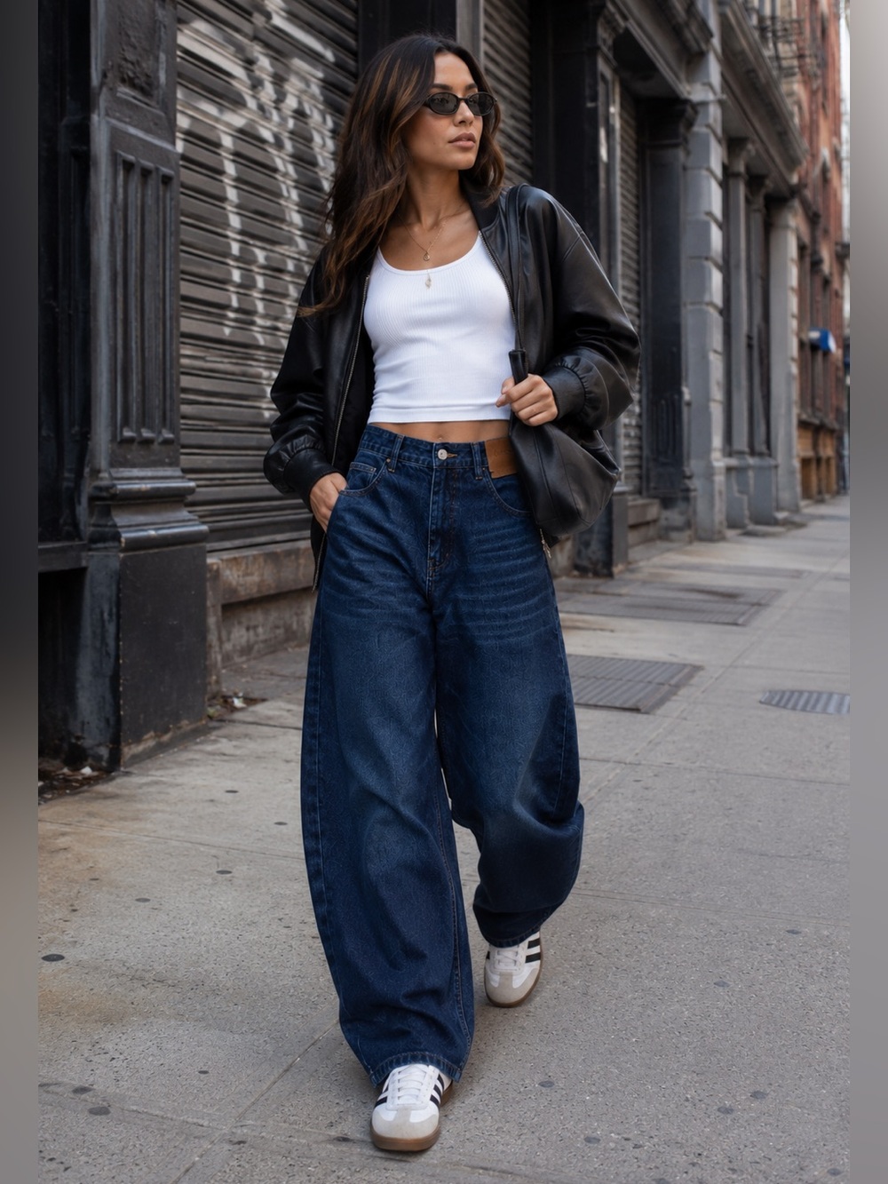 Acosey Dark Wash Baggy Barrel Leg Jeans Size M High Rise Wide Balloon Curved